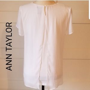 Ann Taylor crepe open-back, pleat-front blouse